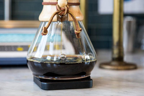 Closeup shot of Chemex brewer and fresh coffee dripping