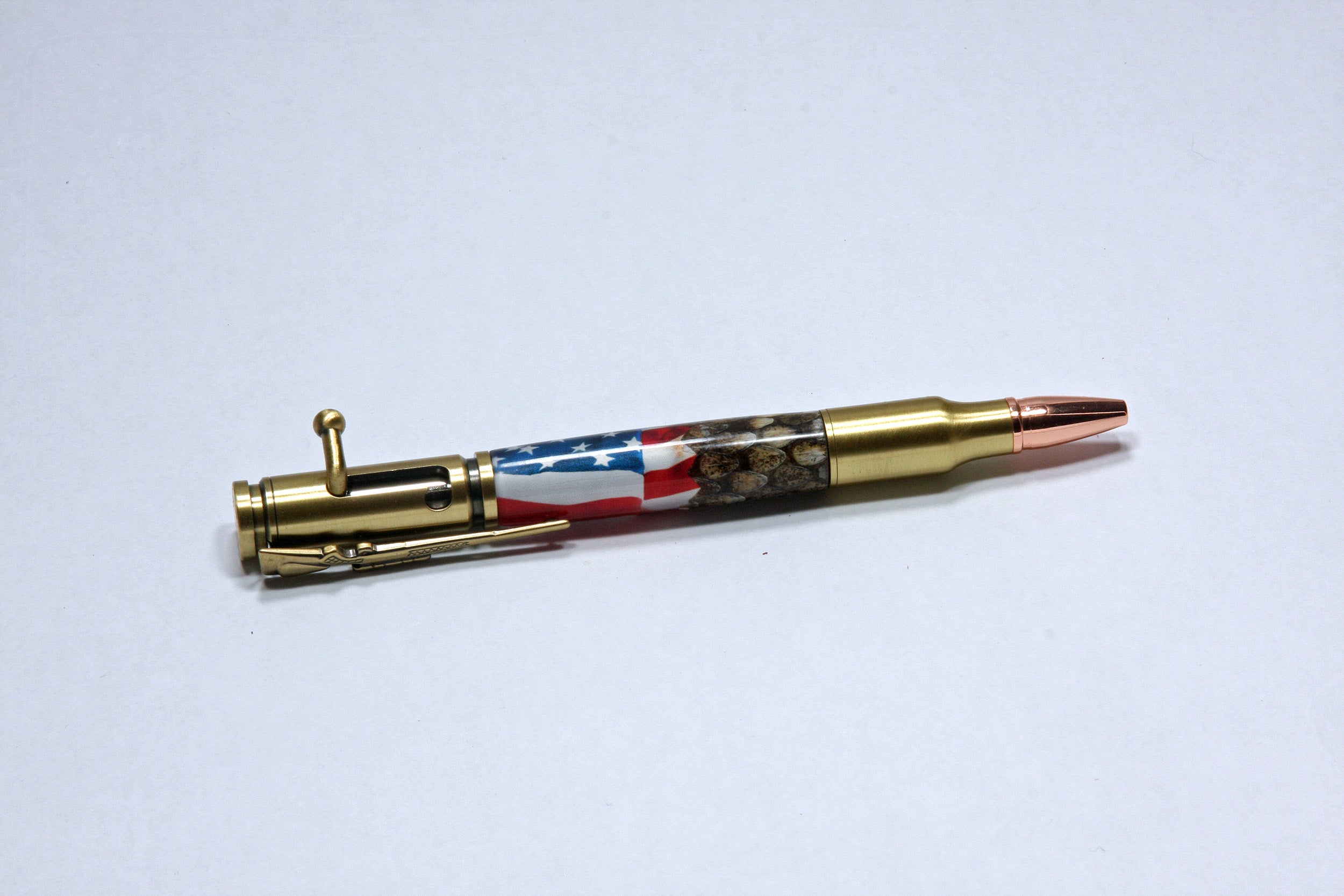 Gun Metal .30 Caliber Bolt Action Click Pen with Weathered American ...