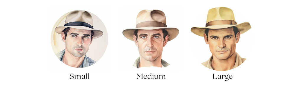 Infographic by Agnoulita Hats providing guidance on selecting the appropriate fedora hat brim width based on face size. The infographic offers visual representations and explanatory text to assist in choosing the ideal hat style for different face sizes.