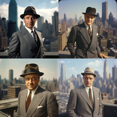 A collage of Four photos showcasing middle-aged men wearing different hat shapes to complement various physical characteristics and wardrobes