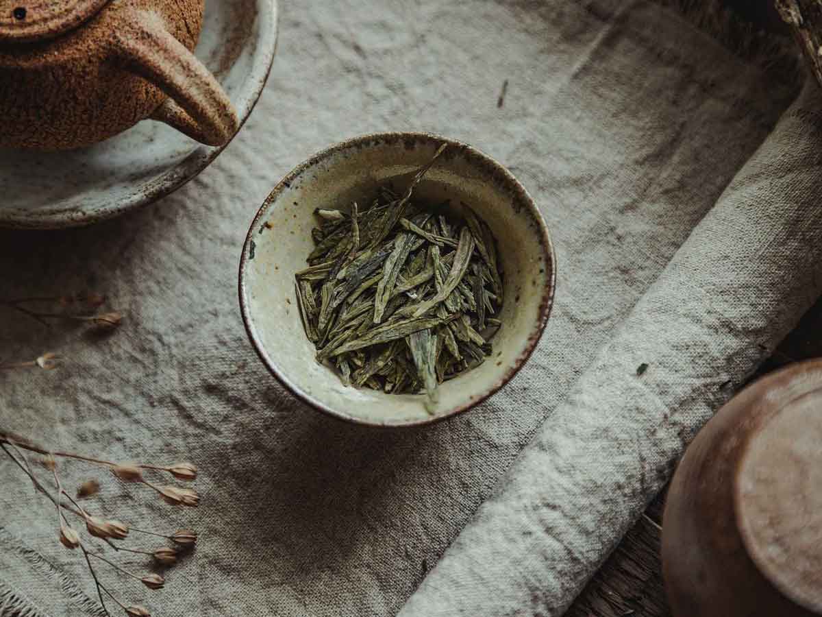 Dragon well green tea leaves