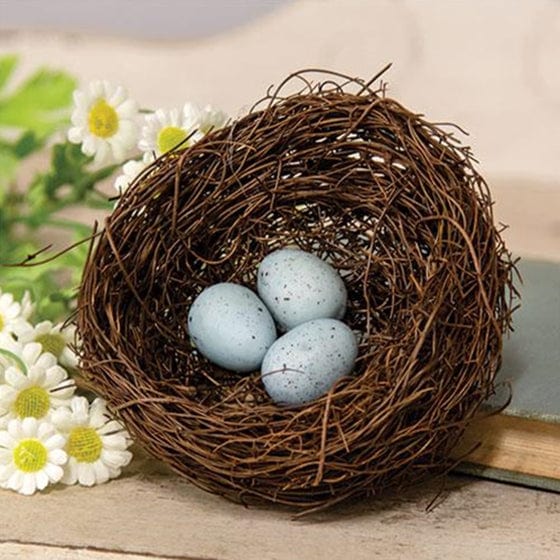 Vine Robin's Nest W/ Blue Eggs Bird Nest 4" Diameter