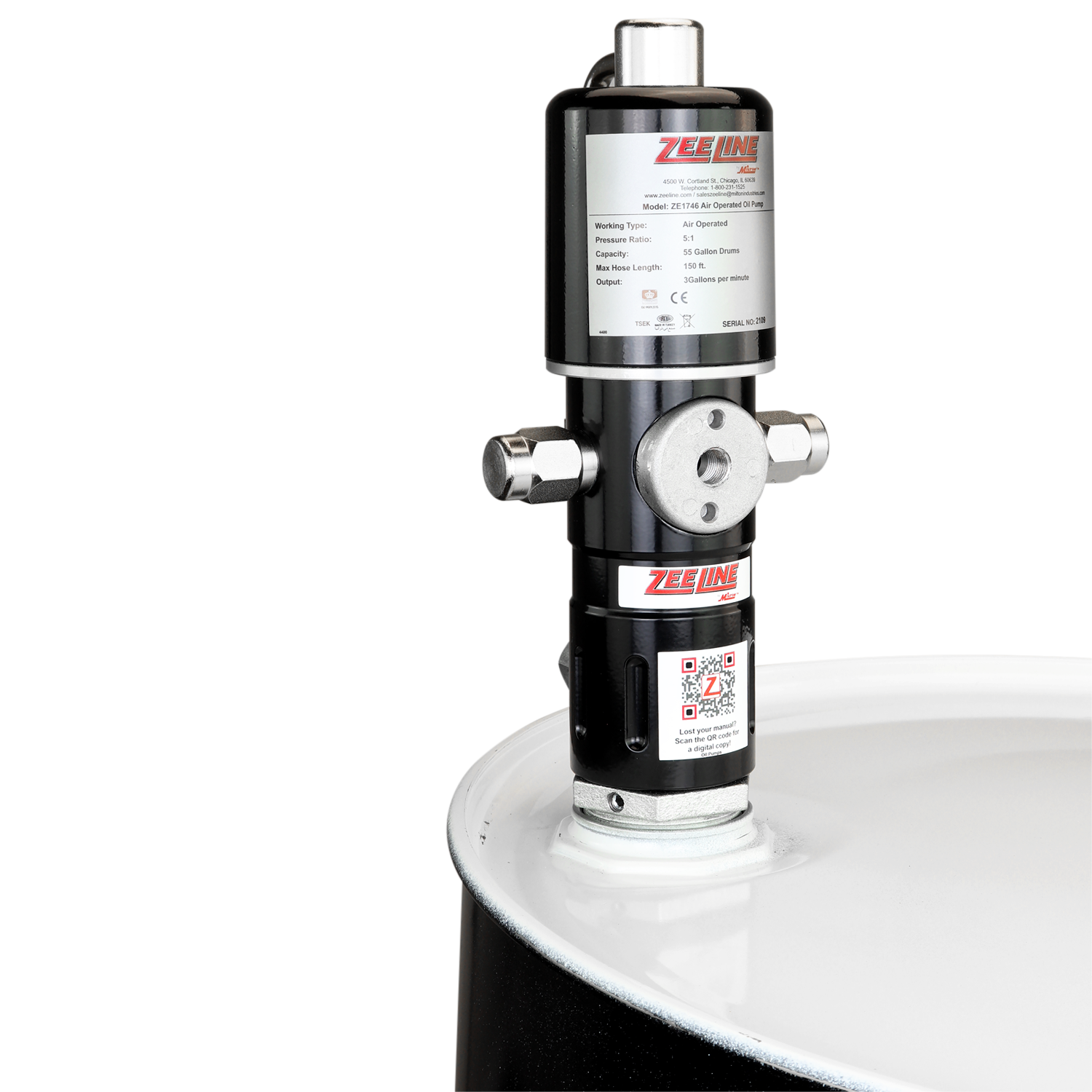 Wolflube Manual Oil Pump - Vertical Lift - For 55 gal Drum - Free Flow Rate  26 oz/stroke