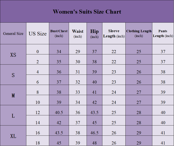 Size Chart of Women's Suits