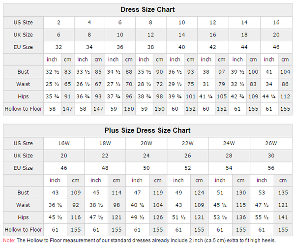 Size Chart of Convertible Bridesmaid Dresses 2022