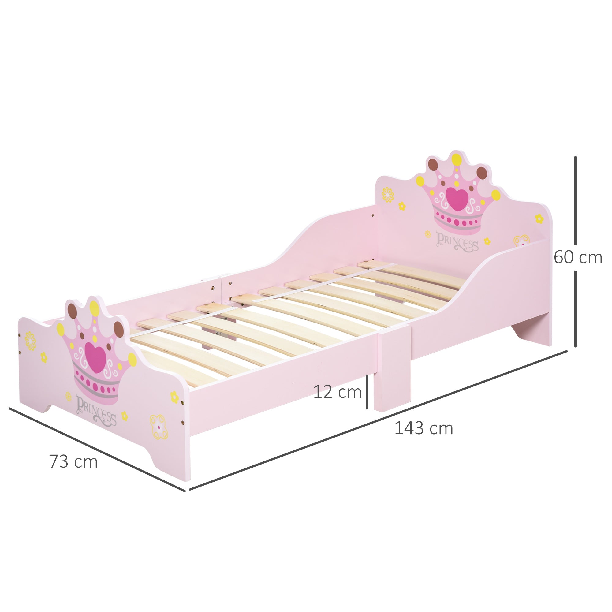 Struttura Letto Singolo per Bambini 143x73x60 cm in Legno di Pioppo Rosa  7438648856155