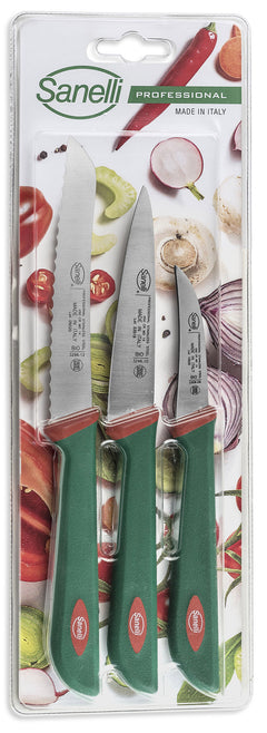 Sanelli Set 5 coltelli Premana Professional Rotolo Cuoco, Cordura,  Nero/Verde & Coltello da Filettare Pesce, Acciaio Inossidabile,  Verde/Rosso, 22 cm