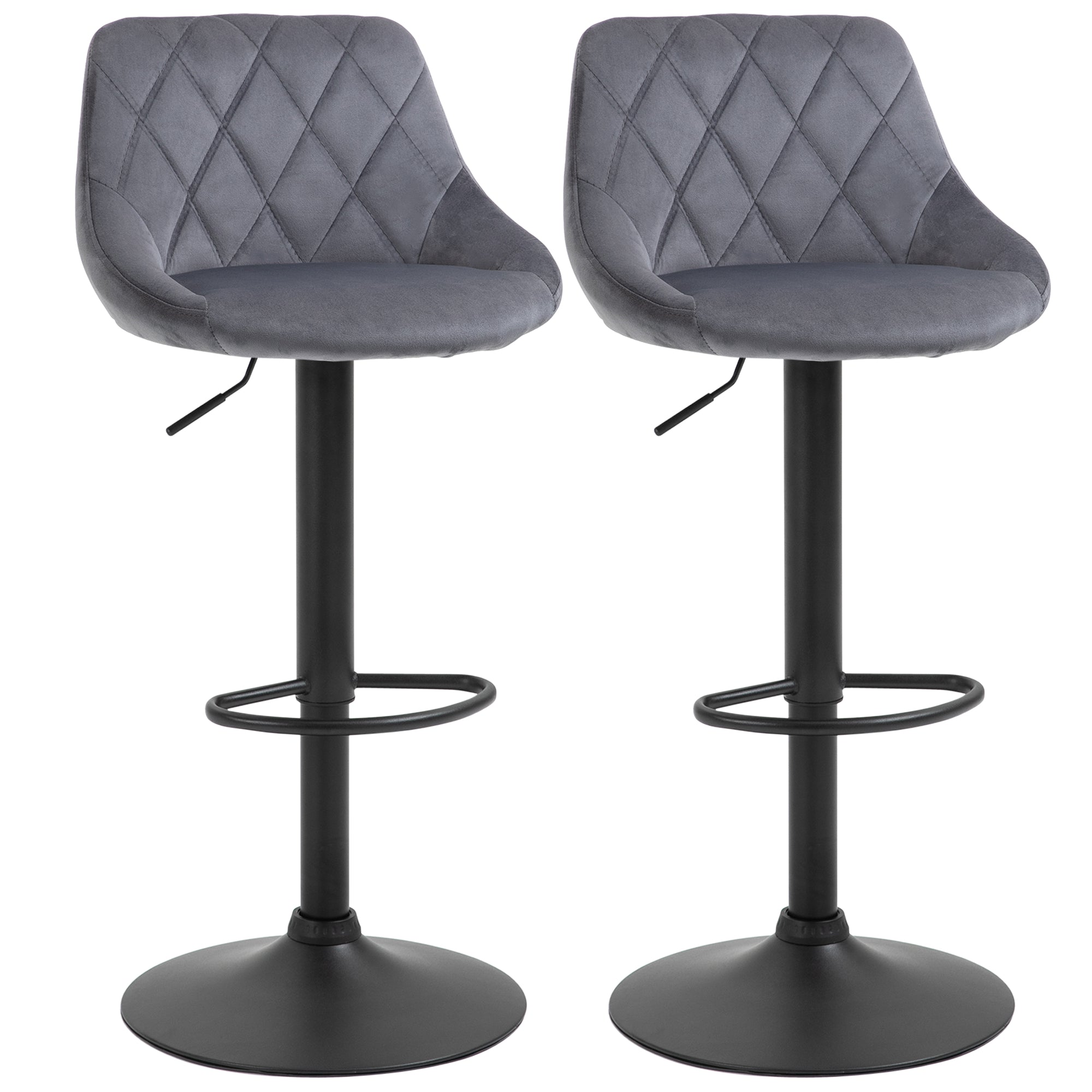 Set 2 Sgabelli da Bar 51,5x48x83-104 cm in Tessuto Effetto Velluto Grigio  Scuro 7438648856667