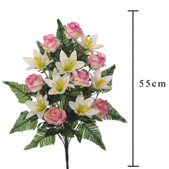 Set 2 Bouquet Artificiale Frontale di Rose e Cymbidium Altezza 53 cm  Marrone/Ciliegia/Bordeaux – acquista su Giordano Shop