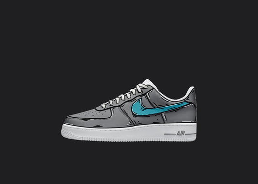 Nike Air Force 1 white and dark blue stylized swoosh