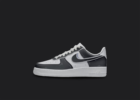 Nike Air Force 1 white and dark blue stylized swoosh