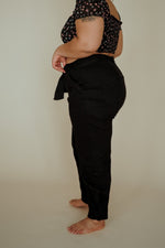 Sleeve Tie High Waist Black Pants - Plus Size Available!