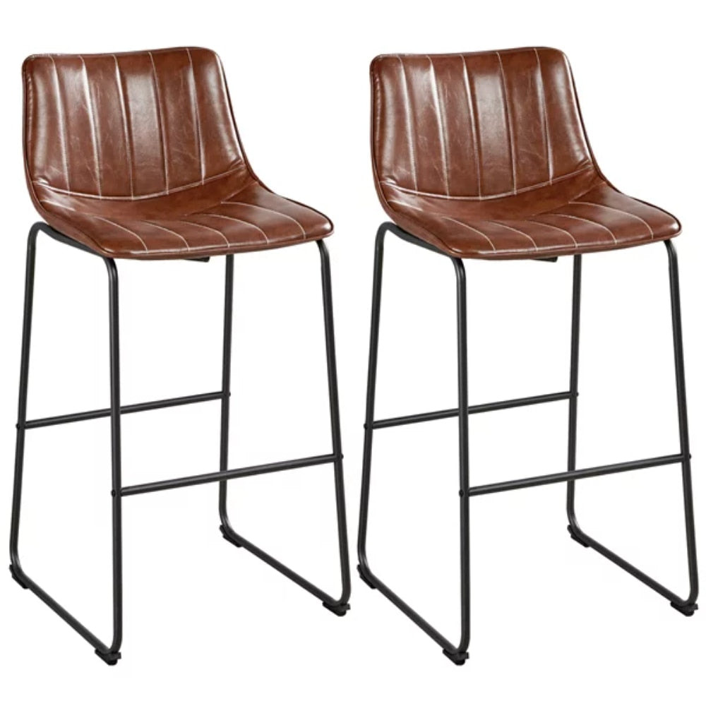 Products Faux Leather High Bar Stool with Backrest, Set of 2