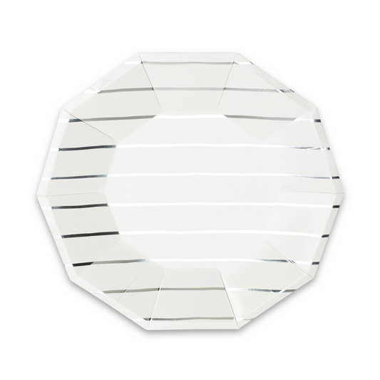 Blanc - White Striped Premium Large Paper Plates