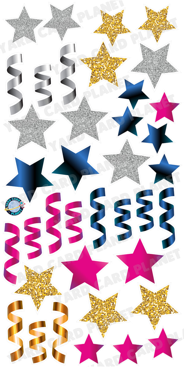 FLAIR Hot Pink Black and Gold - Balloons, Streamers, Candles, Stars Co –  Rich Girl Graphics