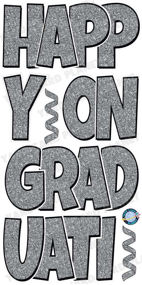 Graduation Hat - Chunky Glitter Silver - Style C - Yard Card - Yard Cards  Direct, LLC