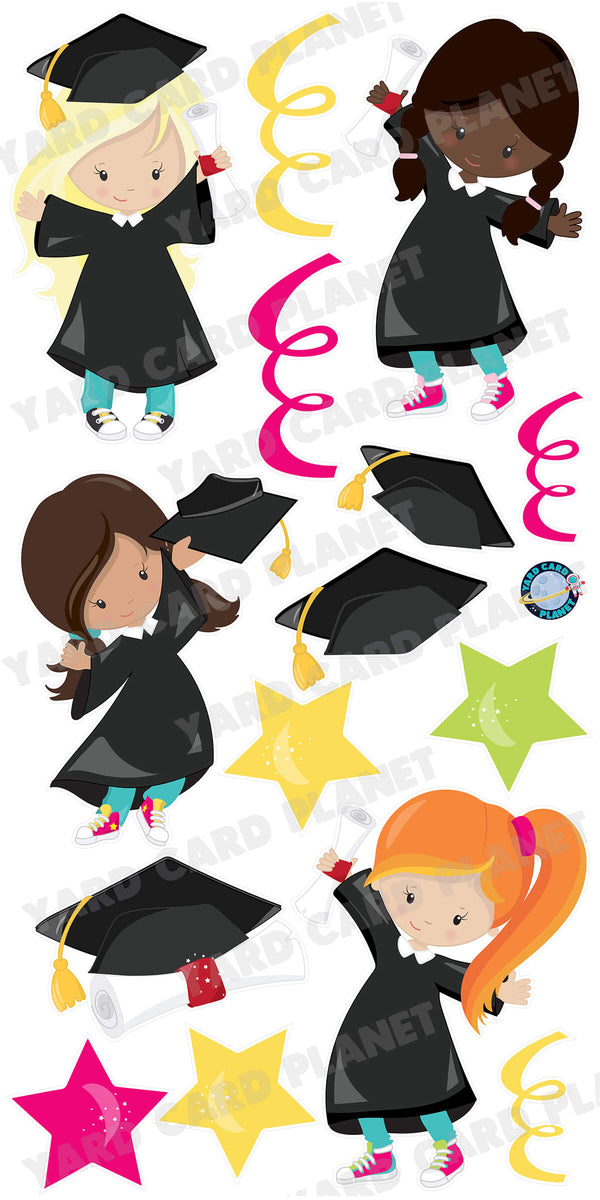 Extra Large Blue Graduation Caps, Diplomas and Signs Yard Card Flair S