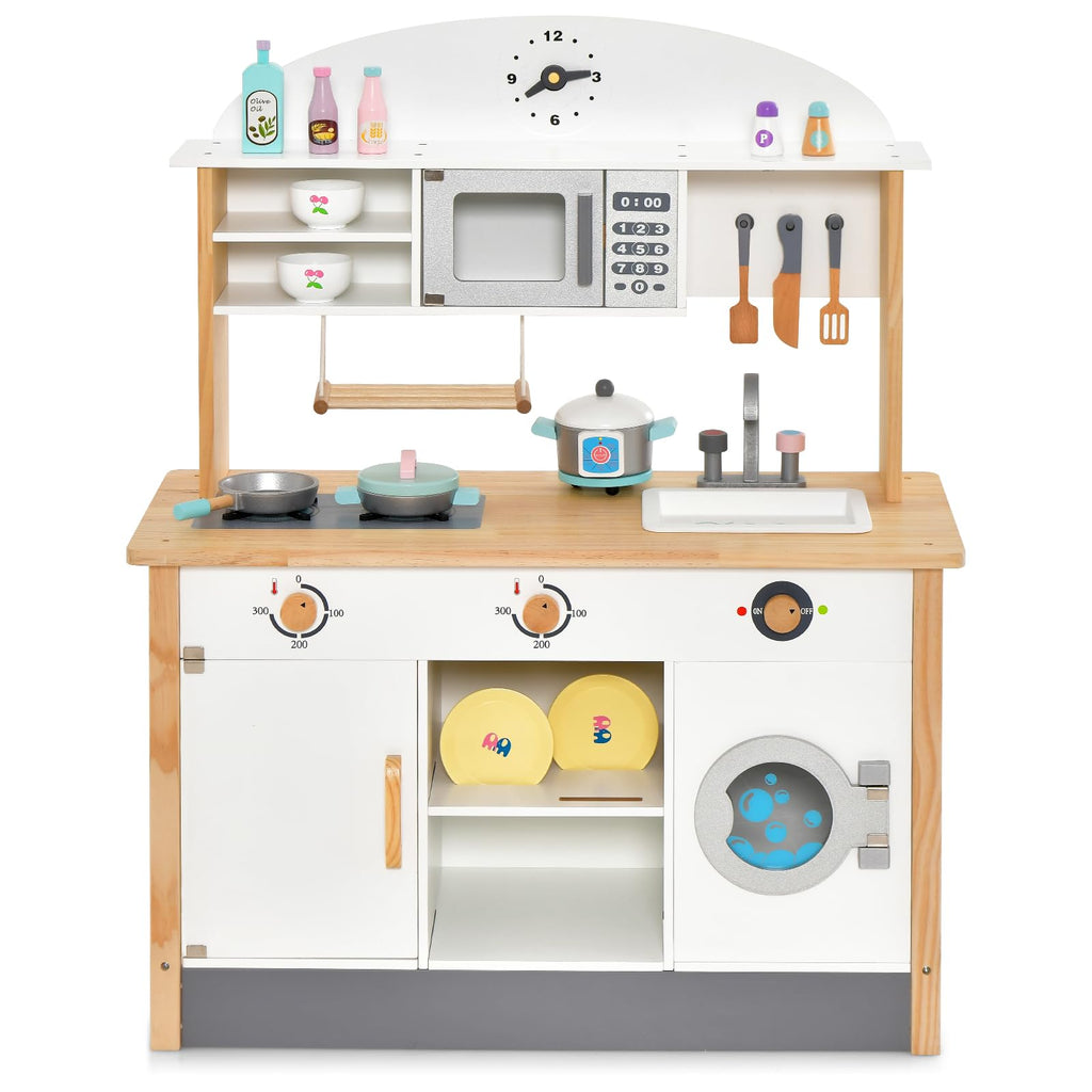 Pretend Play Kitchen Wooden Toy Set for Kids with 11 Accessories