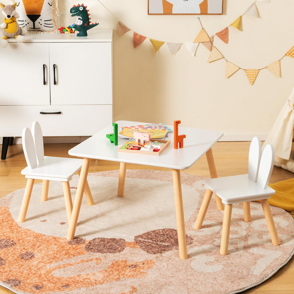 Costzon Kids Table and Chair Set, Kids Mid-Century Modern Style Table Set  for Toddler Children, Kids Dining Table and Chair Set, 5-Piece Set (White