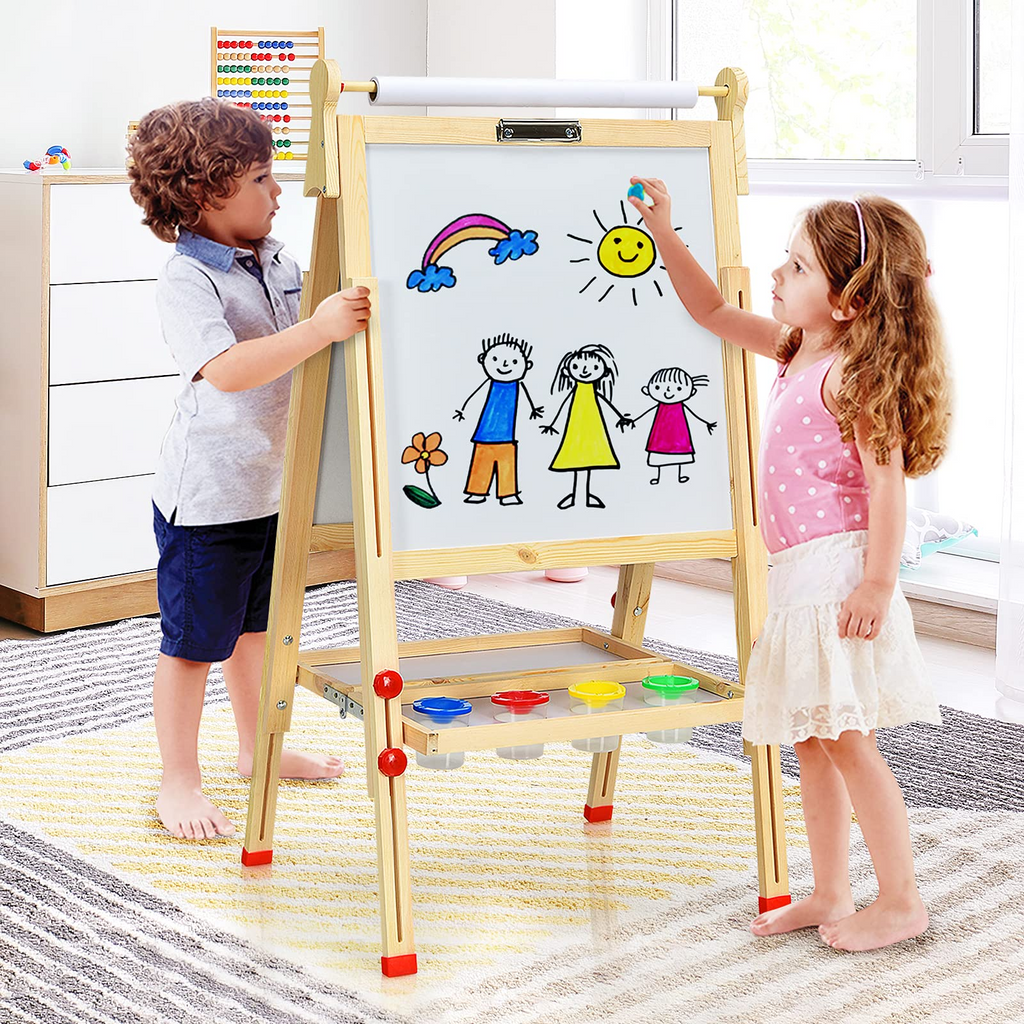 Costzon Kids Art Easel, 3 in 1 Double-Sided Storage Easel, Blue