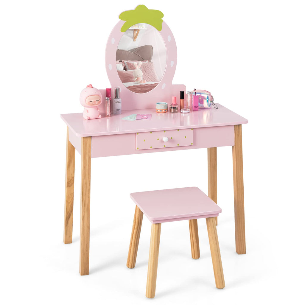 Costway Kids Full Length Mirror Free-Standing 360° Dressing Wooden Princess  Storage Pink