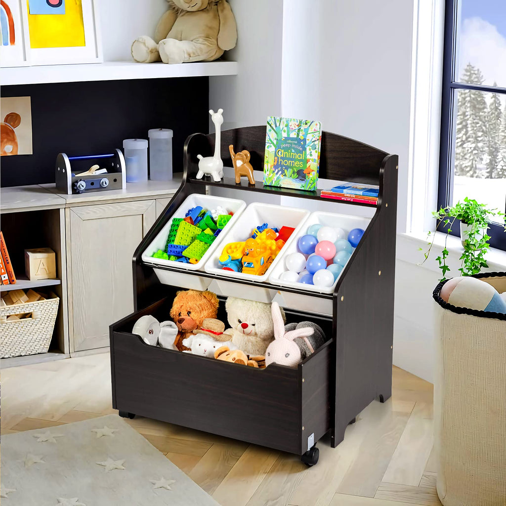Costzon Wooden Bookshelf Daycare Furniture for Playroom, Kids Room