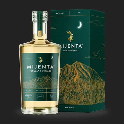 bottle of mijenta tequila reposado with box