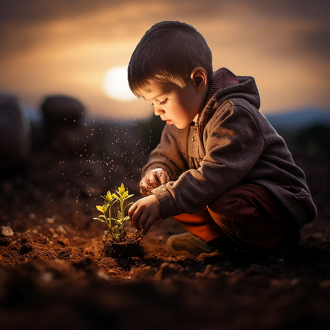 a child planting vegetable seeds in the ground