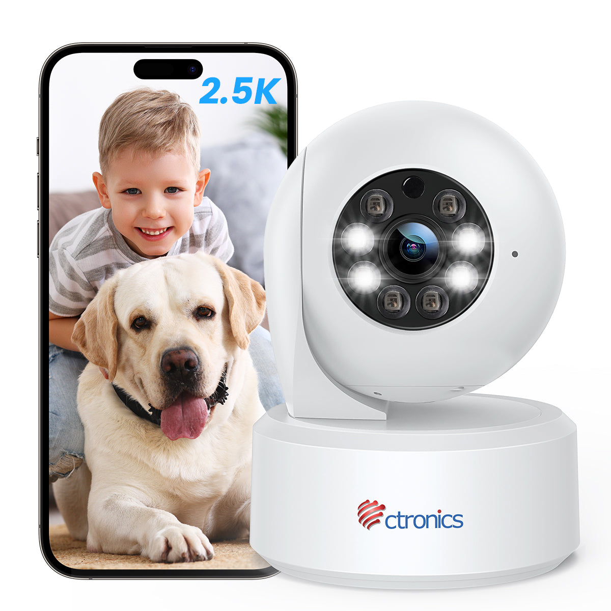 5MP Caméra Surveillance WiFi Intérieur Ctronics 360° PTZ Caméra avec D