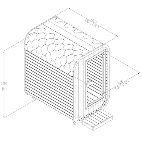 Compact Cube Sauna external measurements