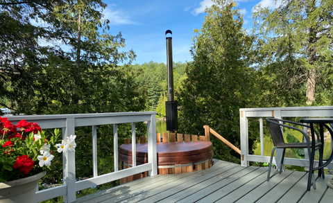 raised patio for cedar hot tub or barrel sauna