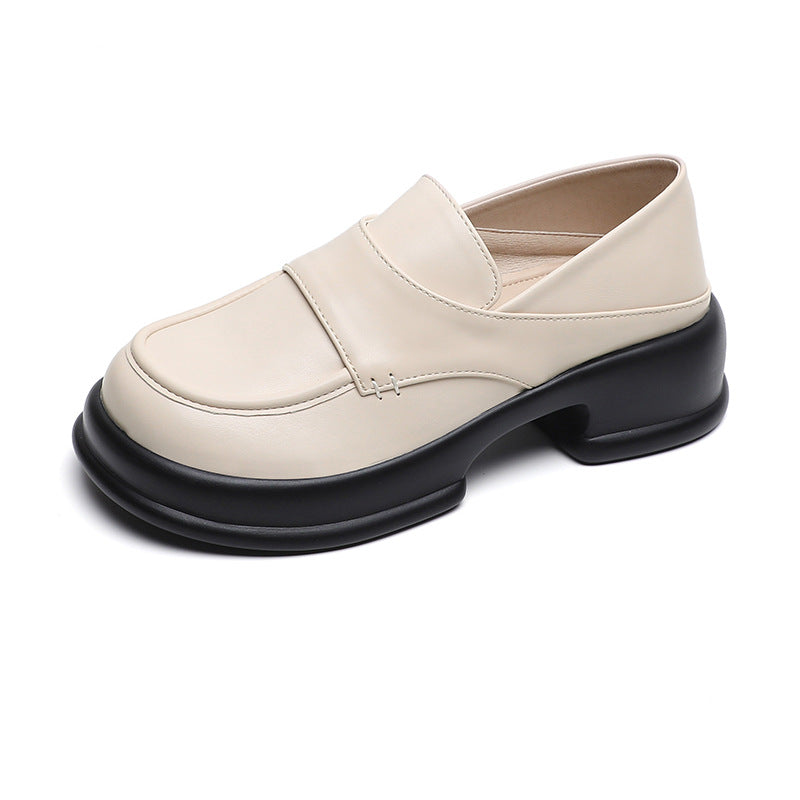 Women Retro Round Head Solid Lug Sole Loafers