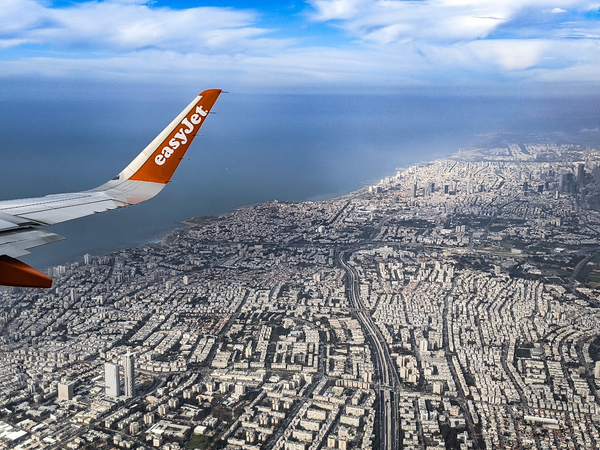 View from an airplane window of Tel Aviv Israel