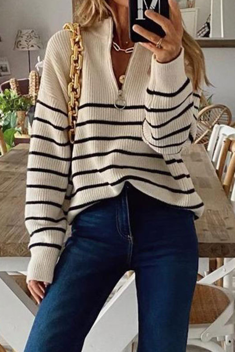 Sexy Striped Zipper Zipper Collar Sweater(3 Colors) – flornana