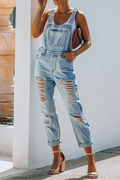 Street Solid Tassel Ripped Jumpsuits – flornana