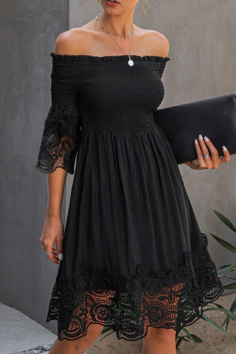 Elegant Solid Lace Hollowed Out Off the Shoulder Dresses – flornana