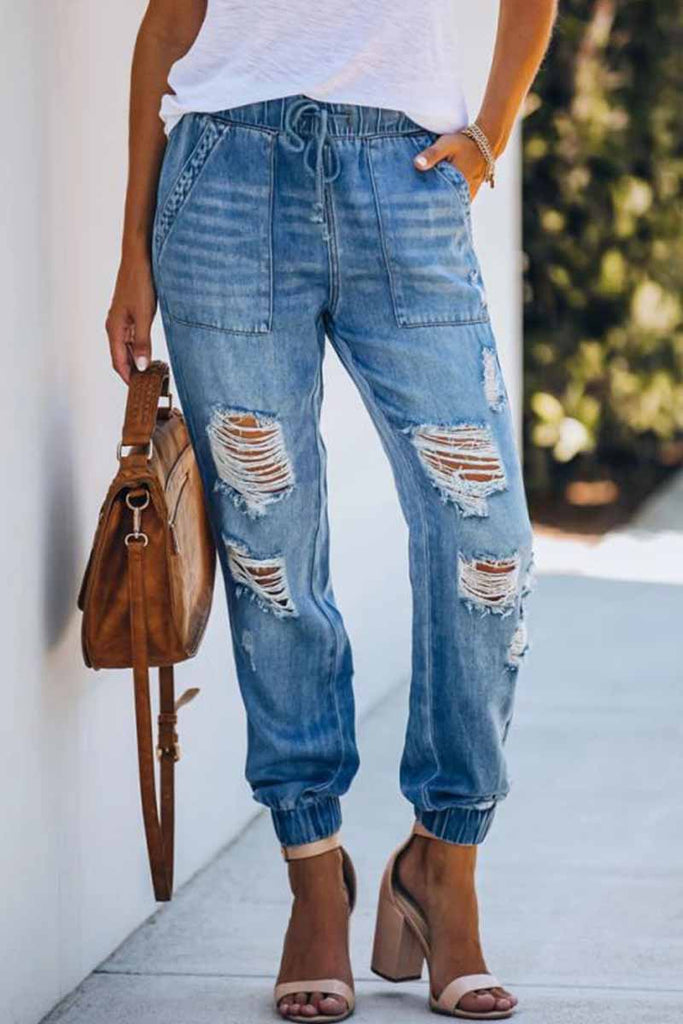 Adjustable Waist Ripped Loose Jeans – flornana