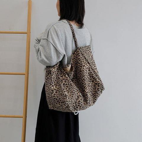 Bolsa Feminina Ombro Lona Casual Leopard