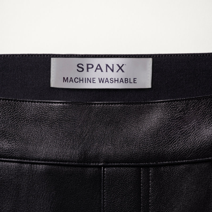 Spanx Petite Flare Leather Like Pants In Luxe Black