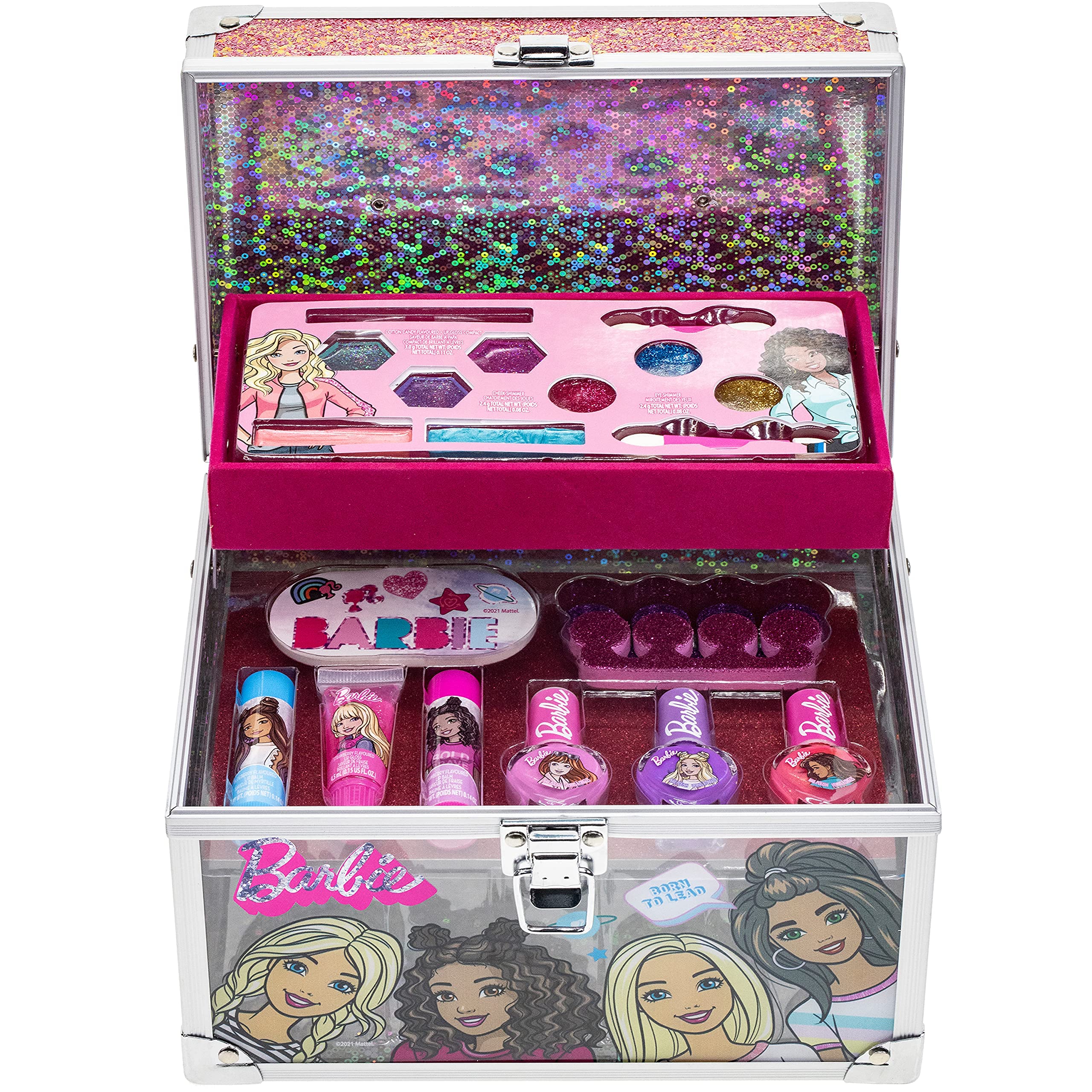 Barbie - Townley Girl Train Case Cosmetic Makeup Set Includes Lip Glos ...