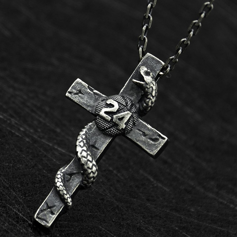 Sterling Silver Snake Cross Necklace 24