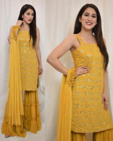 yellow georgette suit