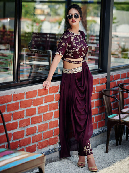 pant style wine sari