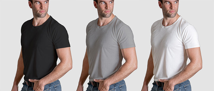 The Manhattan t-shirt in black, gray, and classic white