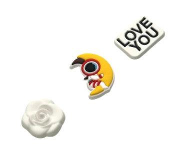 White rose&Astronaut hugging moon&LOVE YOU-Charms for shoe decoration and phone case:3 pieces pack #23