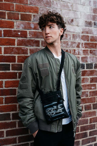 Model wearing a Rocksax Officially Licensed My Chemical Romance Crossbody Bag