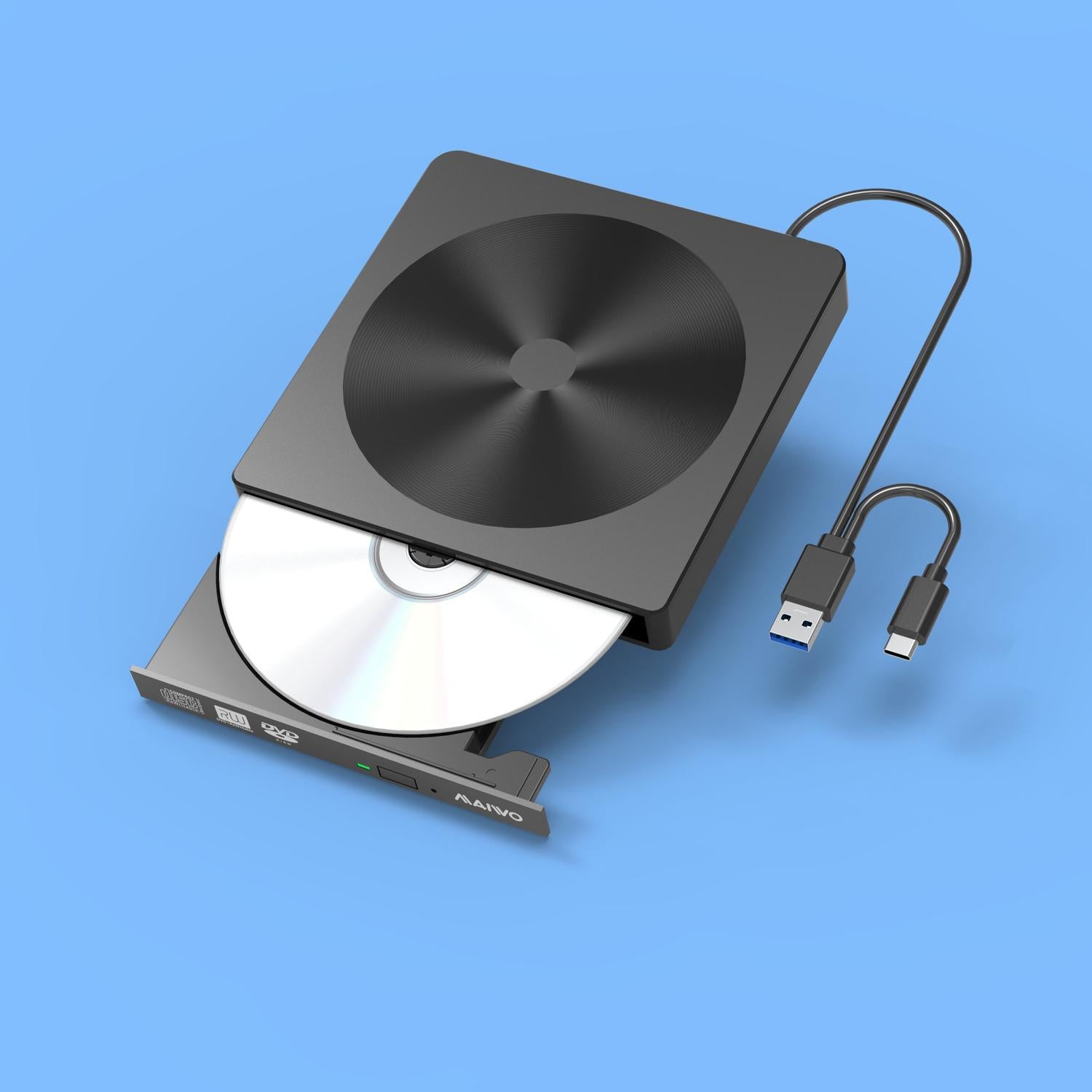 Maiwo Slim ulkoinen USB DVD/CD-soitin sekä USB-C että USB-A Ulkoinen optinen asema