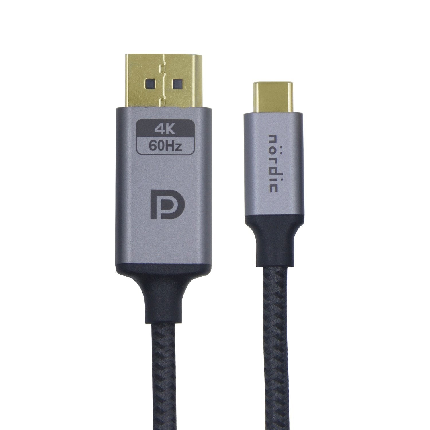 NÖRDIC 15 m USB-C-Displayport-kaapeli UHD 4K 60 Hz DP 12 216 Gbps HDCP Alt Mode USB-C:n kautta alumiiniliittimet Space Grey