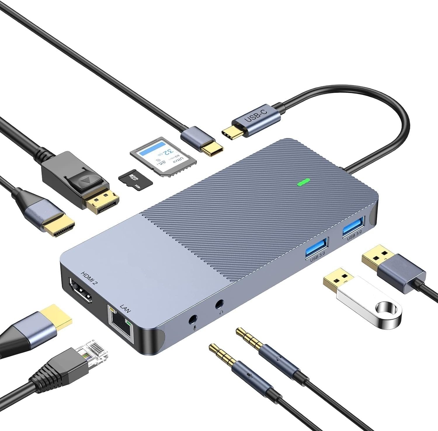 NÖRDIC 1-11 USB-C-telakointiasema kolmelle näytölle 2xHDMI 4K60Hz 1xDP4K60Hz DP87W Thunderbolt 3/4 DisplayLink