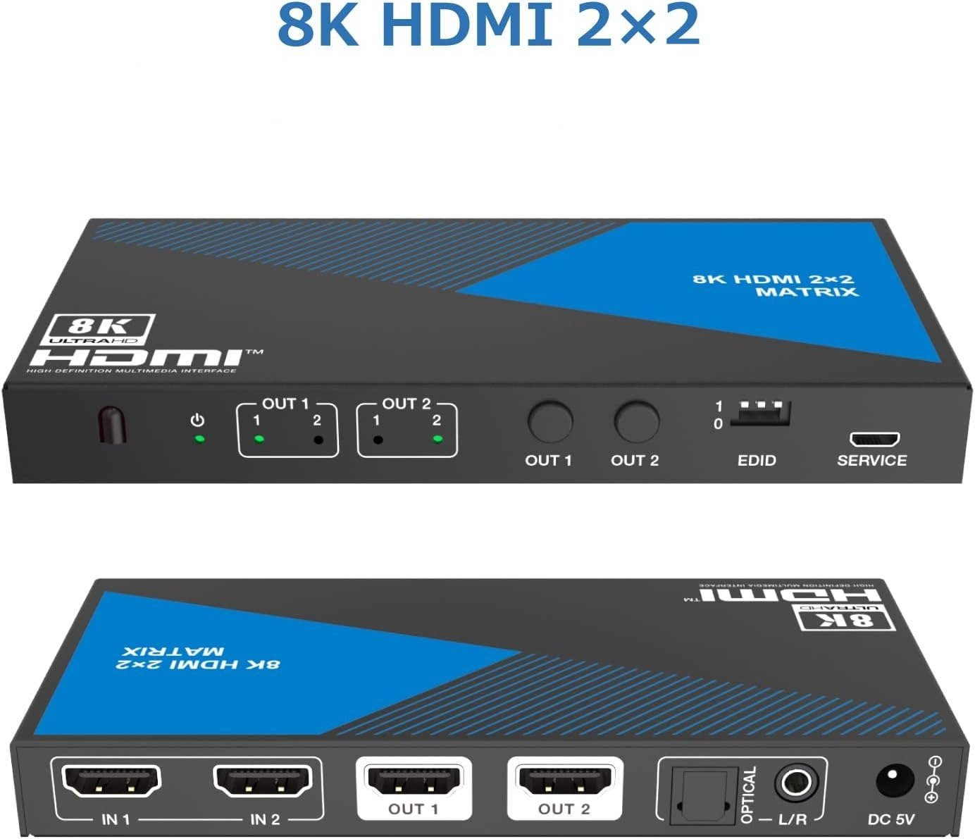 NÖRDIC 8K HDMI 2.1 Matriisikytkin 2x2 äänenpoistolla Toslink & Stereo EDID CEC, Dolby Atmos, Digital Plus, DTS-EX